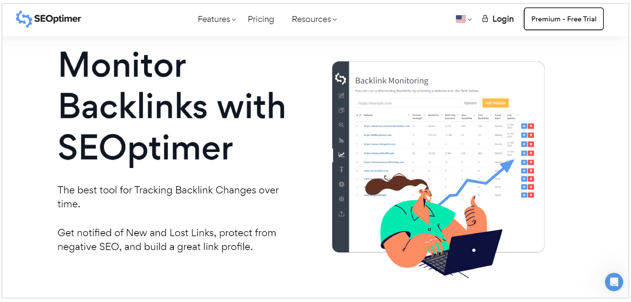 monitor backlinks using seoptimer